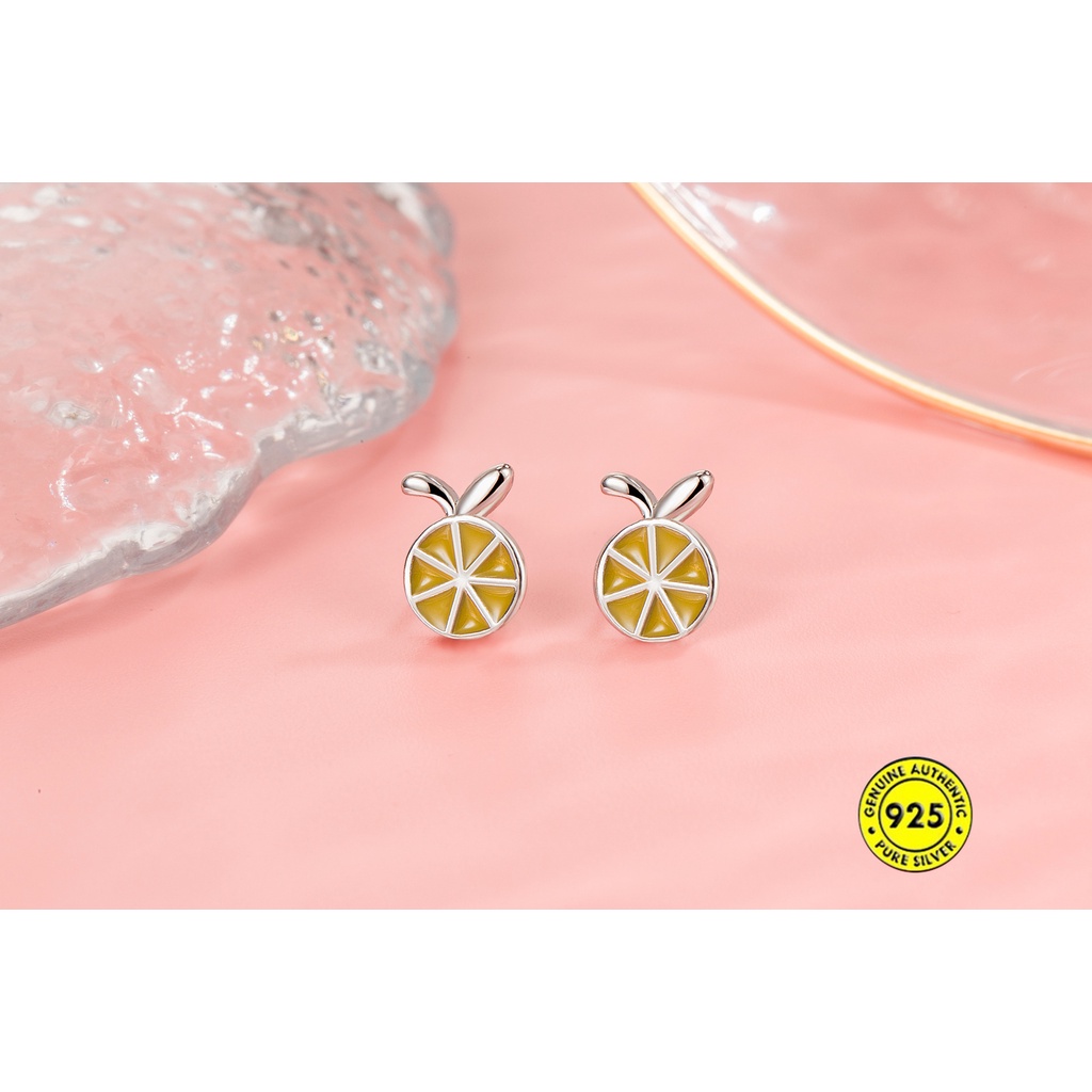 Anting Stud Desain Buah Lemon Telinga Kelinci Lucu Bebas Penghapusan Untuk Musim Panas