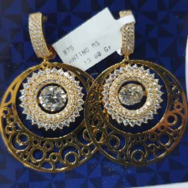 Anting emas asli kadar 875 model bunga