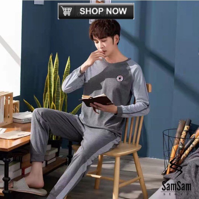 PIYAMA COWOK DEWASA KAOS SPANDEX IMPORT BAJU TIDUR PRIA SET CELANA - 1, XL