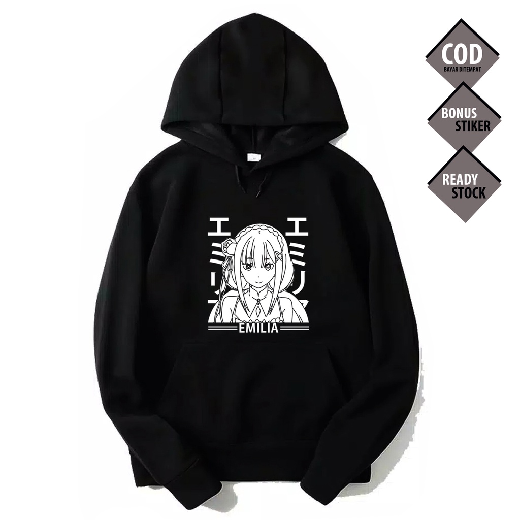 HOODIE WAIFU ANIME MANGA EMILIA RE ZERO HYOUKETSU NO MAJA EMIRI KINGDOM OF LUGNICA WIBU REM COSPLAY 