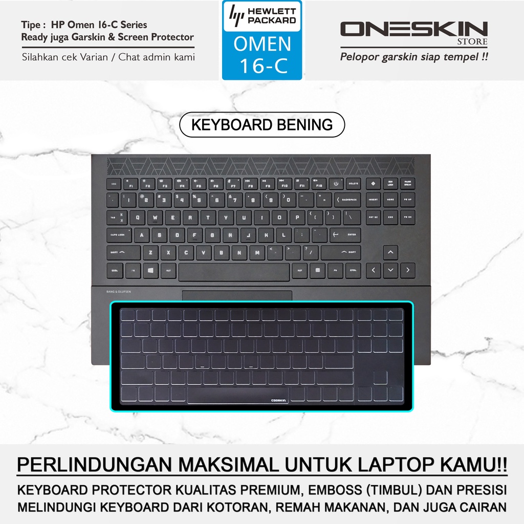 Garskin Stiker Laptop Pelindung Keyboard Screen Protector HP Omen 16-c c0093ax c0099ax Gambar Full Body Silikon Bening Glossy Doff