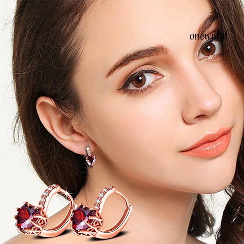 OW@ Women Fashion Cubic Zirconia Love Heart Ear Cuff Leverback Earrings Party Jewelry