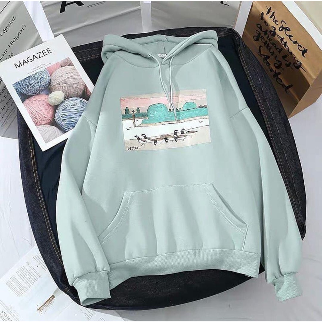 Pigeon Hoodie Wanita Korean Style Bahan Flacee