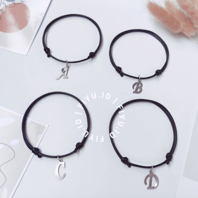 GELANG HURUF INISIAL CHARM SILVER / GELANG LIONTIN / GELANG TALI WATERPROOF