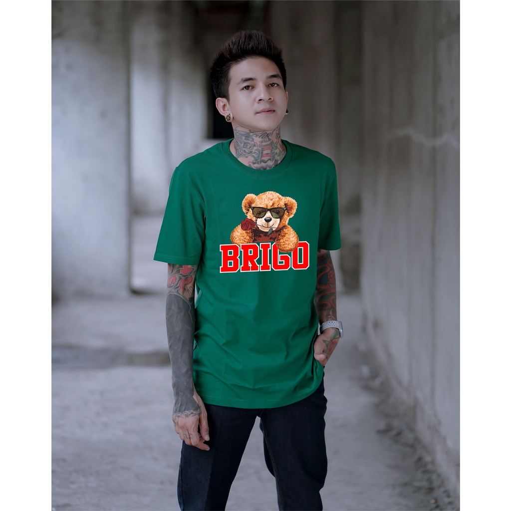 BRIGO Kaos Lengan Pendek Bear Flower II Kaos Distro BRIGO Beruang Bunga II Kaos Katun Combed M-XL ( Pria &amp; Wanita )