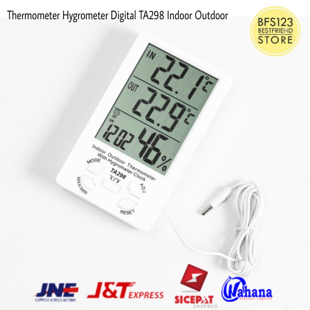 Termometer Hygrometer Clock Digital TA298 Indoor Outdoor