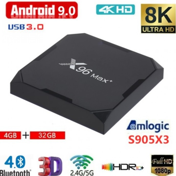 Smart TV Box X96 MAX PLUS Android 9.0 8K Ultra HD RAM 4GB ROM 32GB CCM327