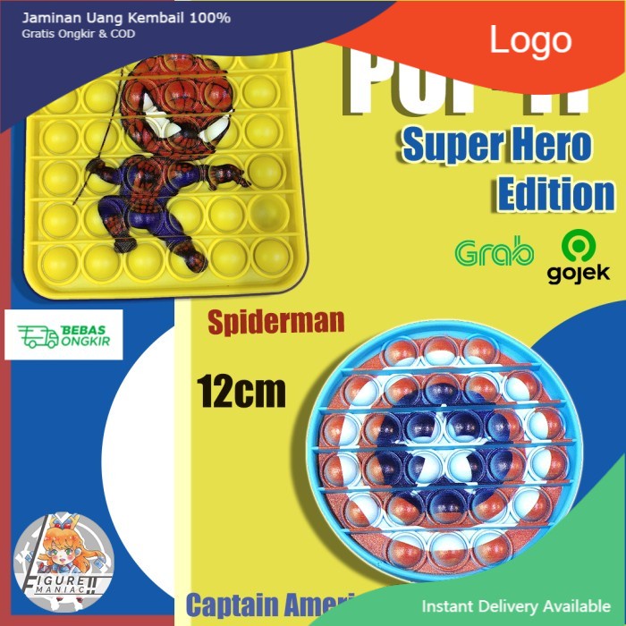 

POP IT Murah Spiderman Superhero Octagon Persegi Lingkaran Love - Capt Biru