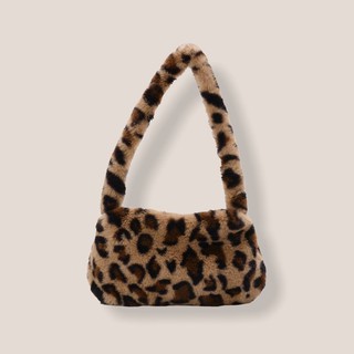fluffy leopard print shoulder bag