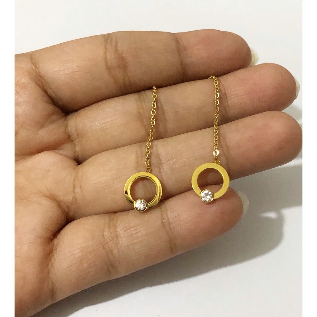 Anting Korea Tusuk Bulat Kristal Titanium Anti Karat