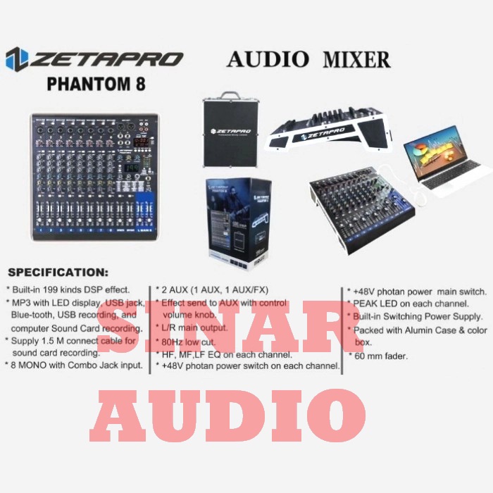 Mixer Audio Zetapro PHANTOM 8 - PHANTOM8 Original 8 Channel