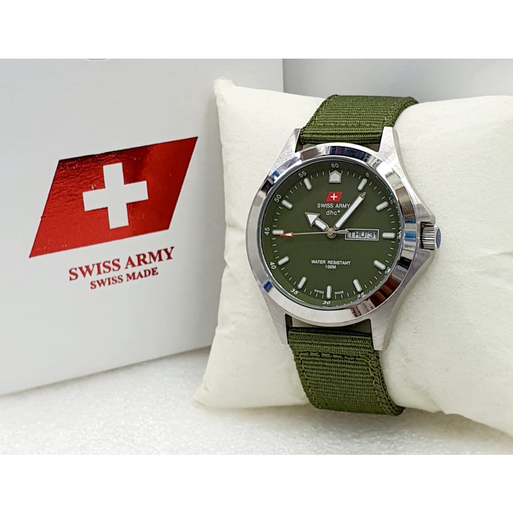 Jam Tangan Pria Swiss Kanvas Dhc Original Anti Air Terbaru Hari Tanggal / Jam Tangan Cowok Analog Te