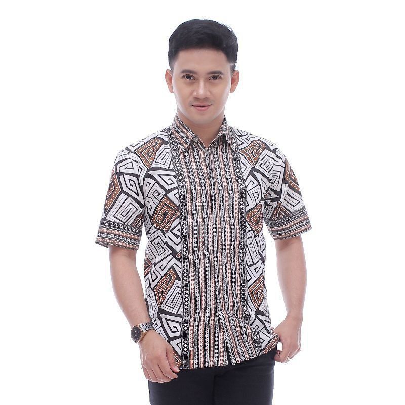 BSWART Batik HRB026 kenongo Hem Pendek anjani biru Pekalongan M L XL Batik Pria MURAH Modern Grosir-6