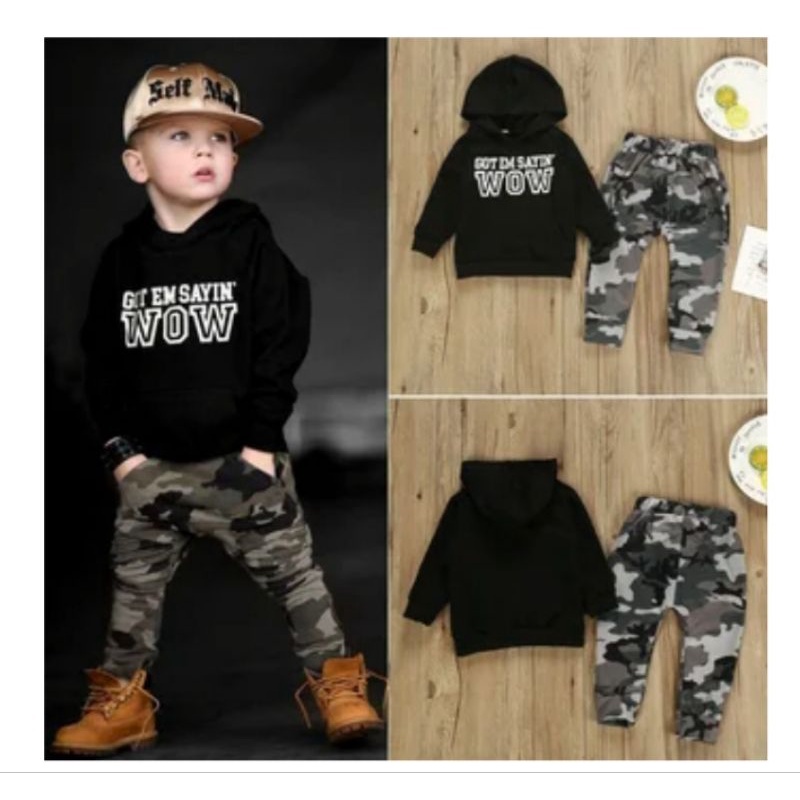 Hoodie Set| Setelan Sweater Hoodie WOW Anak 1-5 Tahun/Setelan Bebyterry Flecce Hoodie Anak Laki-laki Dan Perempuan Termurah