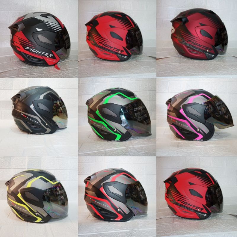 Helm GM Fighter Motif GV2, Vender, Six Milles, Lancer, Motor Club, OCTA ,FREE RIDE Original 100% SNI