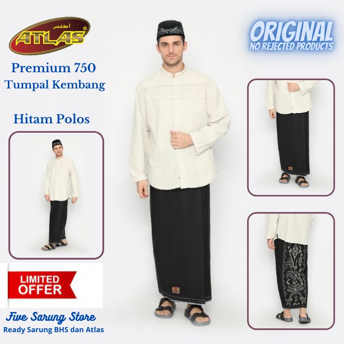 Kain Sarung Atlas 750 Premium Tumpal Kembang Warna Polos Original