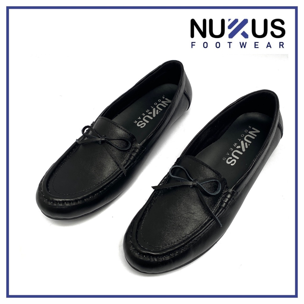 Nukus Sepatu Kerja Wanita Flat Shoes Kulit Sapi Asli Hitam - SPW PT