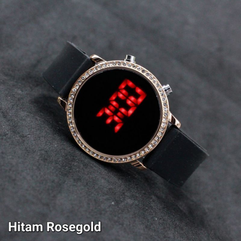 Jam tangan wanita cewek led watch permata digital DIAMOND ring 3228 rubber tali karet