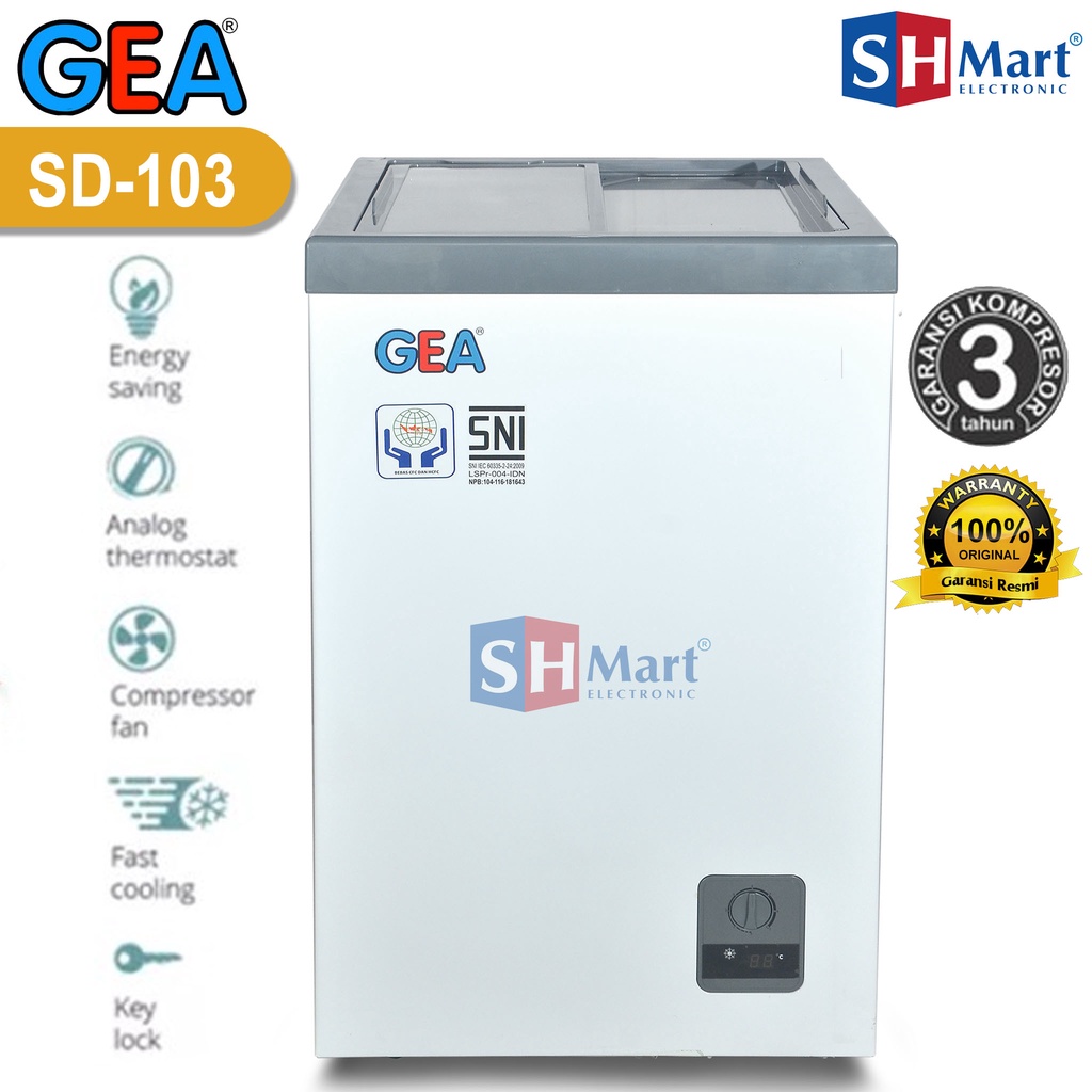 CHEST FREEZER GEA SLIDING KACA FREEZER BOX SD-100 / SD-103 / SD-186 GARANSI RESMI (MEDAN)