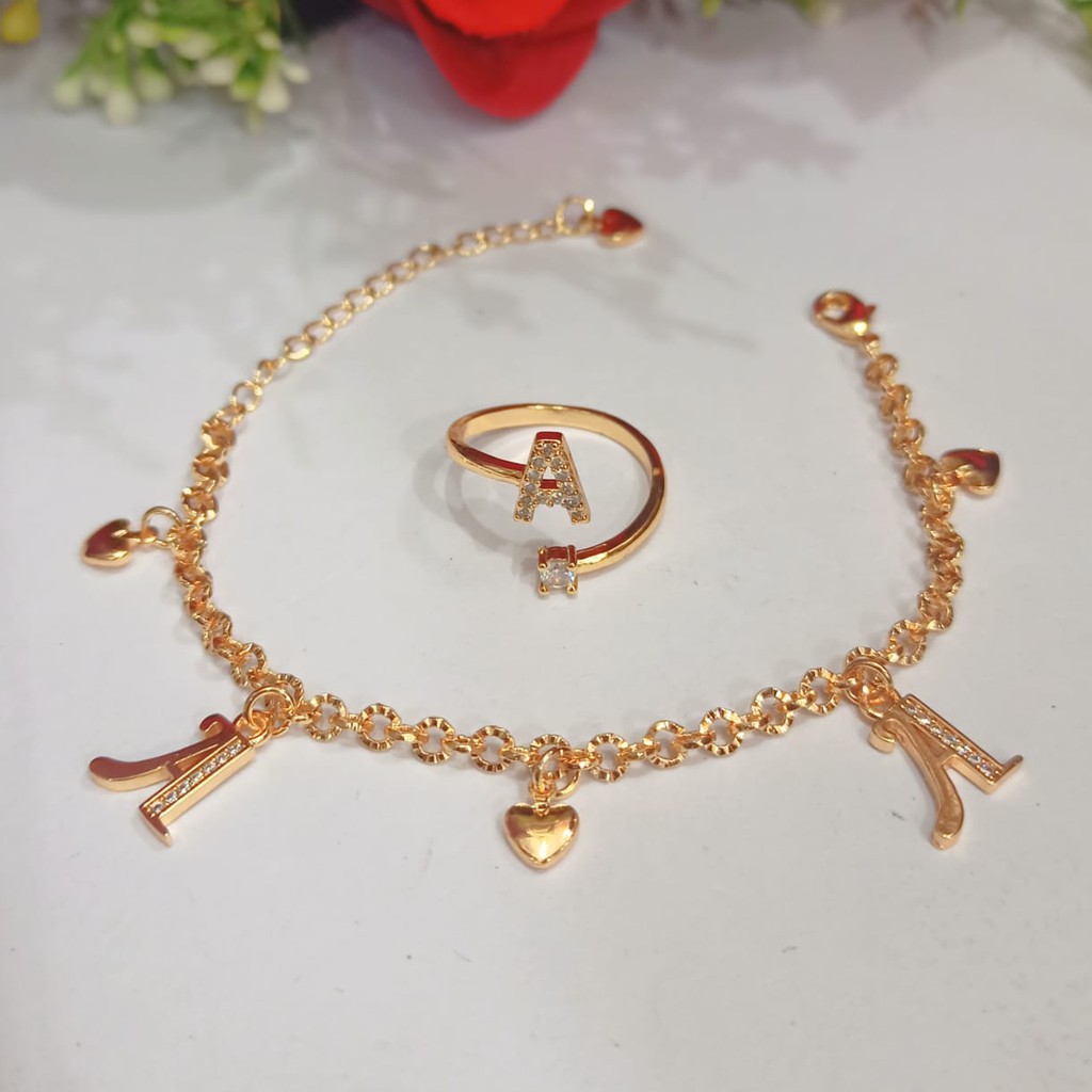 Gelang Nuri Plus Cincin A-Z Gold  (COD)