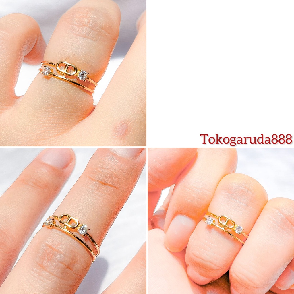 Cincin anak dan dewasa emas asli kadar 700 70% 16k 2 baris 1 gram ringan model terbaru permata love herme crown mahkota kilat aesthetic korea nomor  no 10 11 12 13 14 15 16