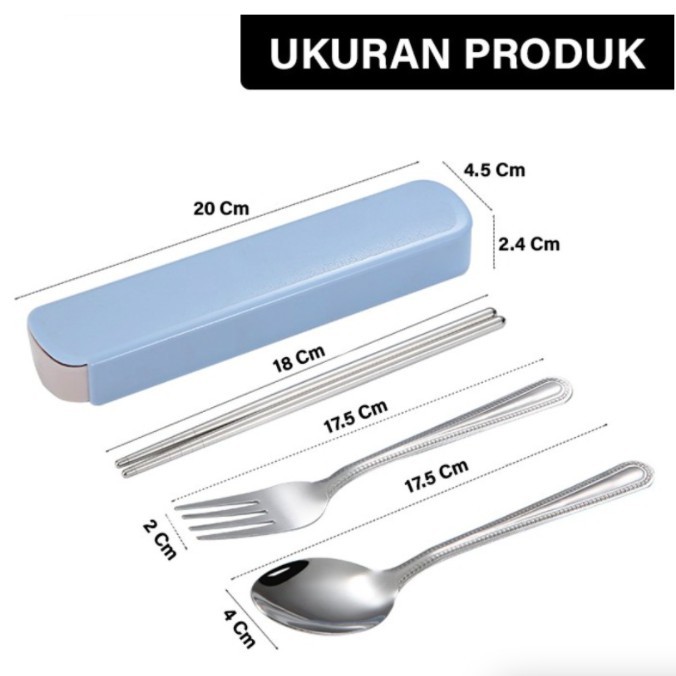 Sendok Garpu Sumpit Set Bahan Stainless Steel Sendok Alat Makan Travel Portable Hargakawan