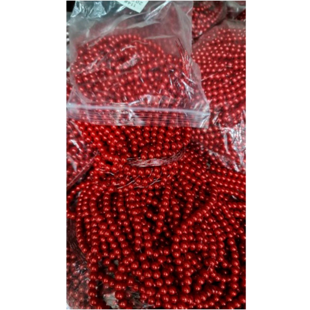 100 Gram Payet Mote Manik Mutiara Sintetis 8mm Bulat Besar Mutsin Berat Kwalitas Super Warna Merah