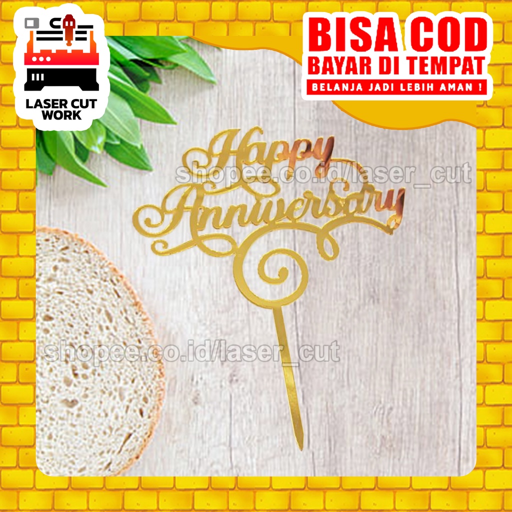 Topper Kue Akrilik HAPPY ANNIVERSARY | Hiasan Dekorasi Roti dan Kue - Tipe 1