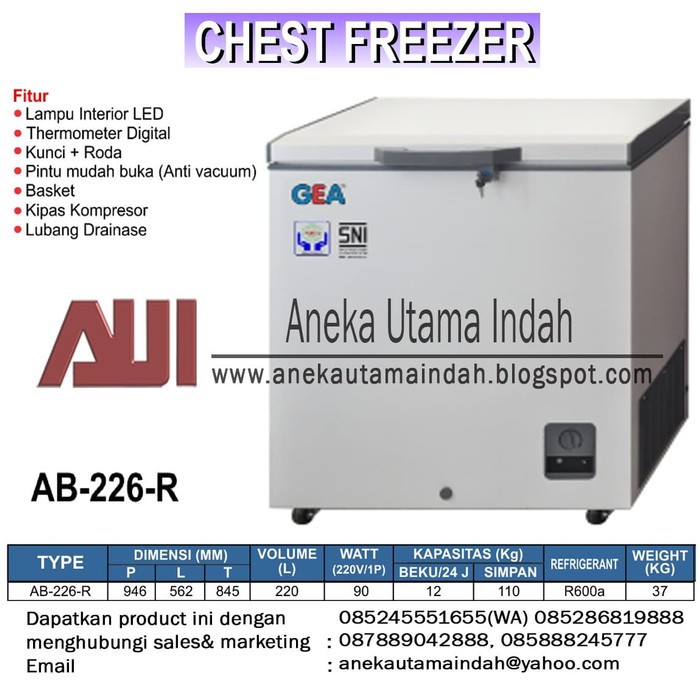GEA AB-226R Chest Freezer / Box Lemari Pendingin / Freezer Box - PUTIH
