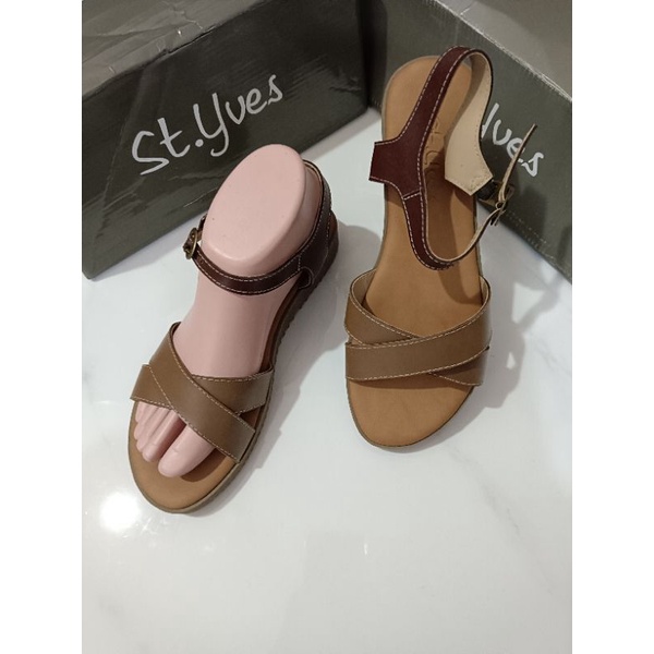 Sz 38 Heels Selop motif Tali Merk St. Yves SB04COKLATTAN