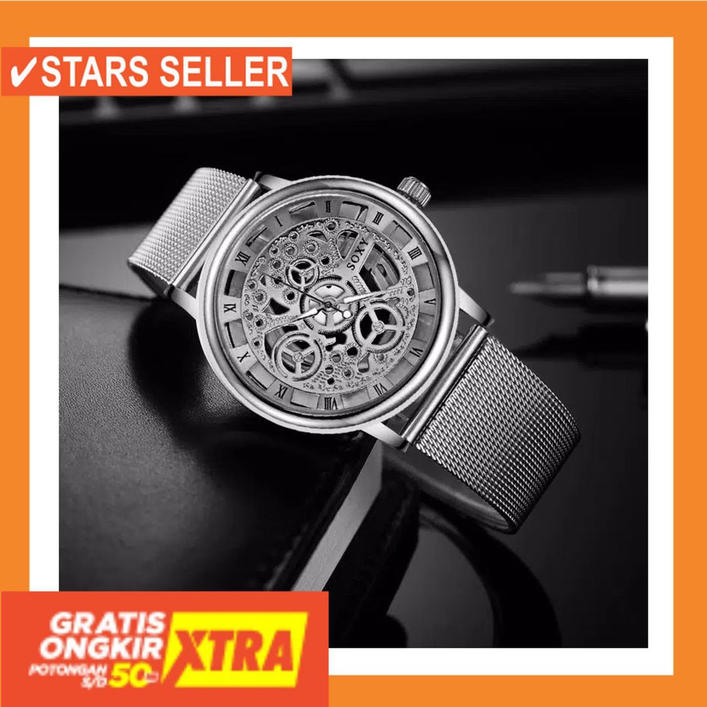 JAM COWOK MASA KINI MURAH TERBARU GSHOK HITAM / 199 Jam Tangan Pria Soxy Fashion Skeleton