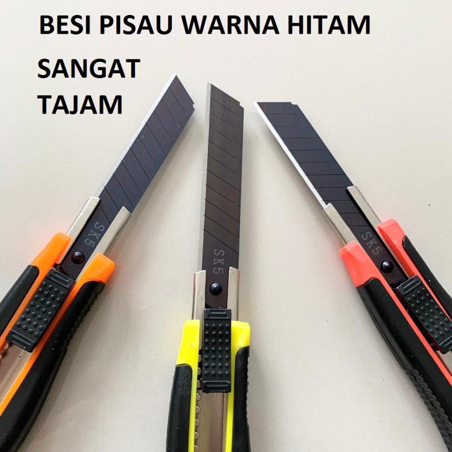 Cutter Cuter Blade Pisau Besi Pemotong Kertas Tajam Kuat Hitam Knife