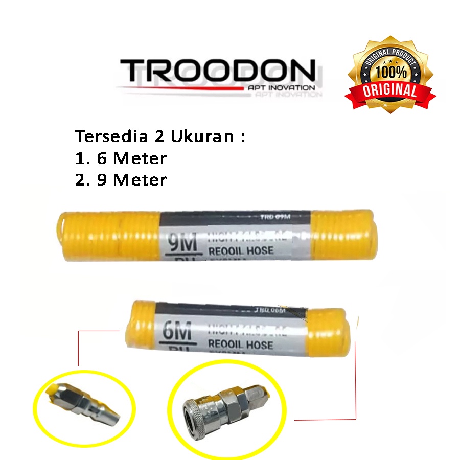 Selang Kompresor PU Recoil Hose Selang Compressor Sepiral 9 Meter Kuning TROODON