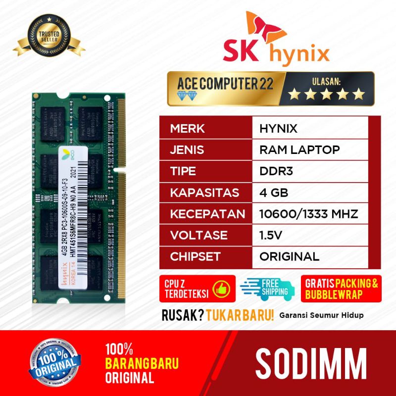 HYNIX SODIMM DDR3 4GB NON L PC 10600