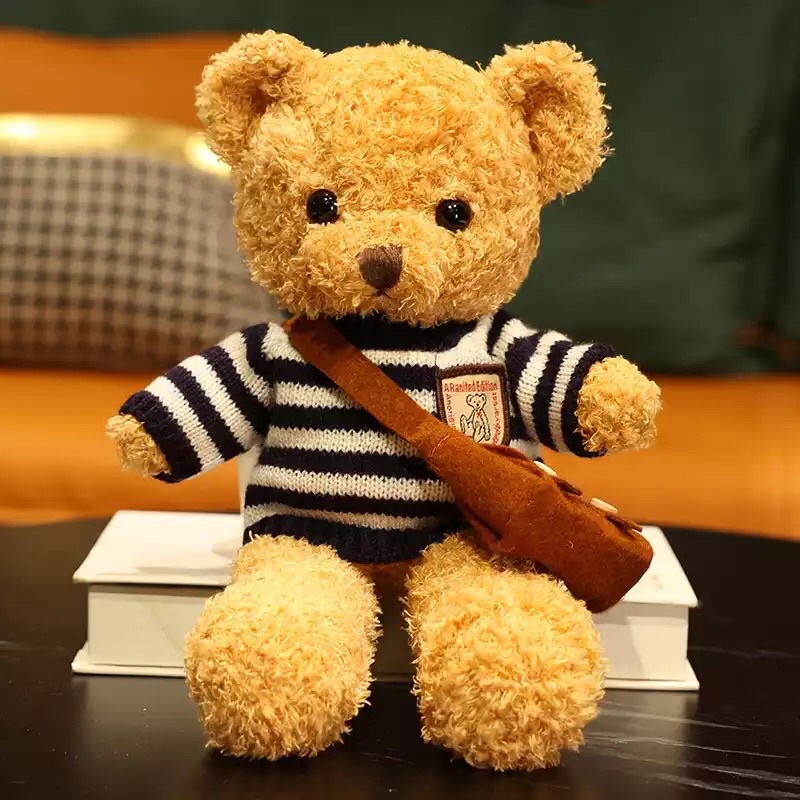 Boneka beruang teddy bear stripe baju hitam import