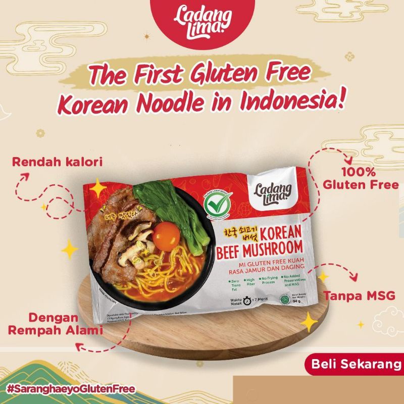 Ladang Lima Korean Noodle Gluten Free Beef &amp; Mushroom 94gr - ALD