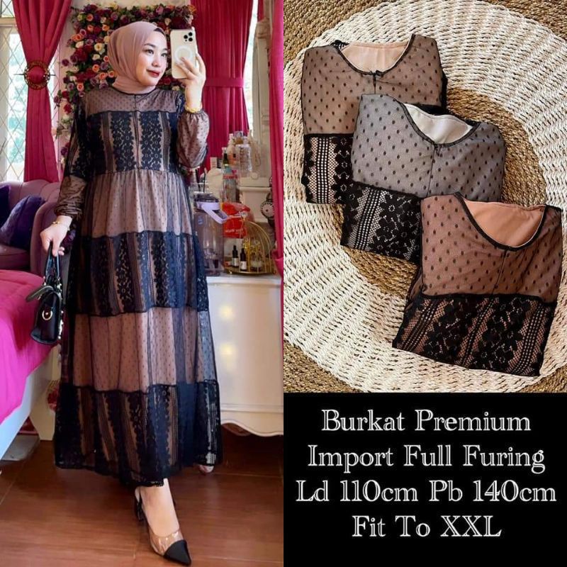 Gamis brokat tile full furing // gamis brukat tile dot // malika dress // gamis brukat korea premium