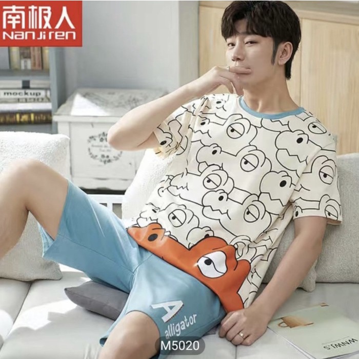 PIYAMA COWOK REMAJA IMPORT BAJU TIDUR PRIA KAOS SPANDEX SET CELANA - 1, L