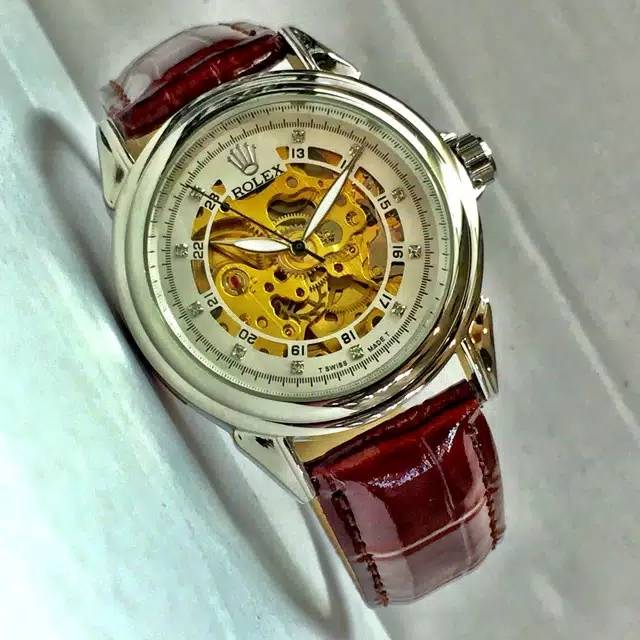 Jam Tangan Pria Automatic Rolex Classic Skeleton Kulit 37mm