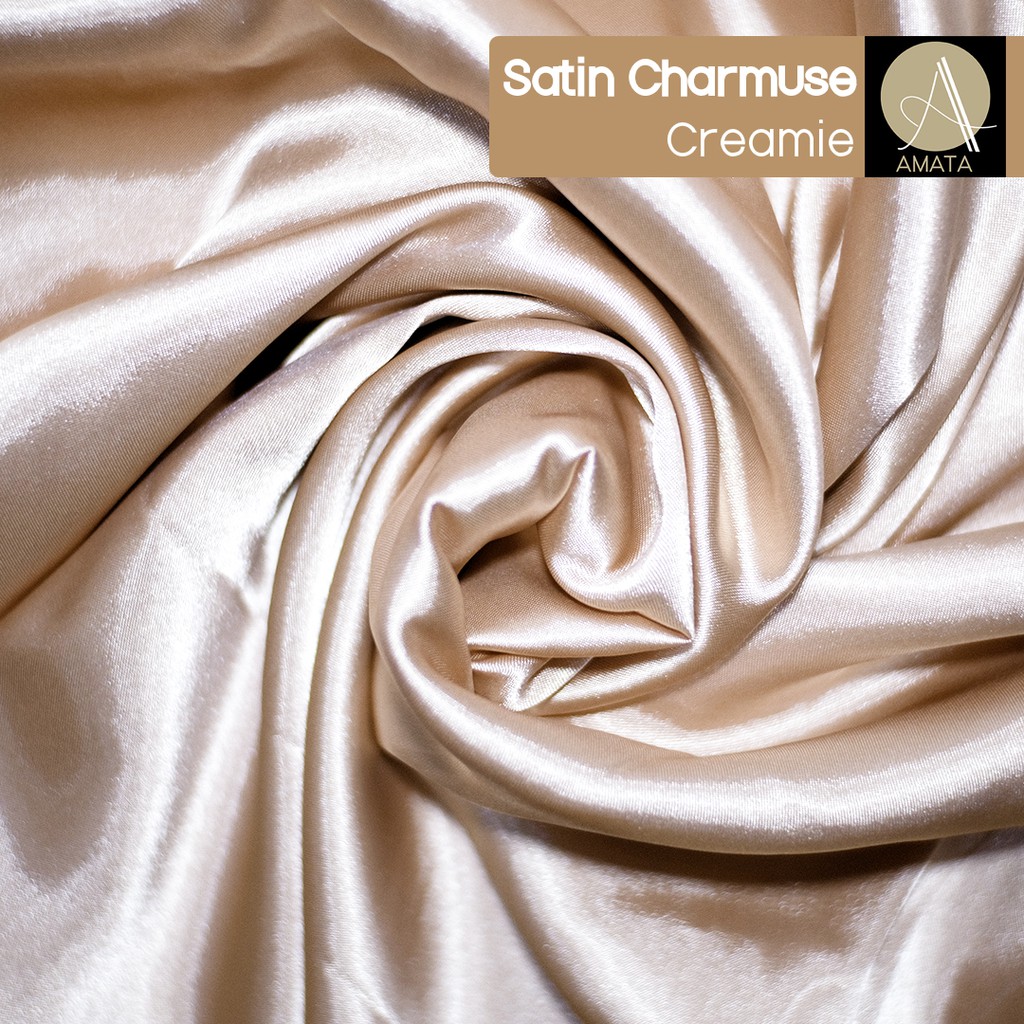 1/2 meter Kain Satin Charmuse / Sateen Silk Premium Creamie Amata