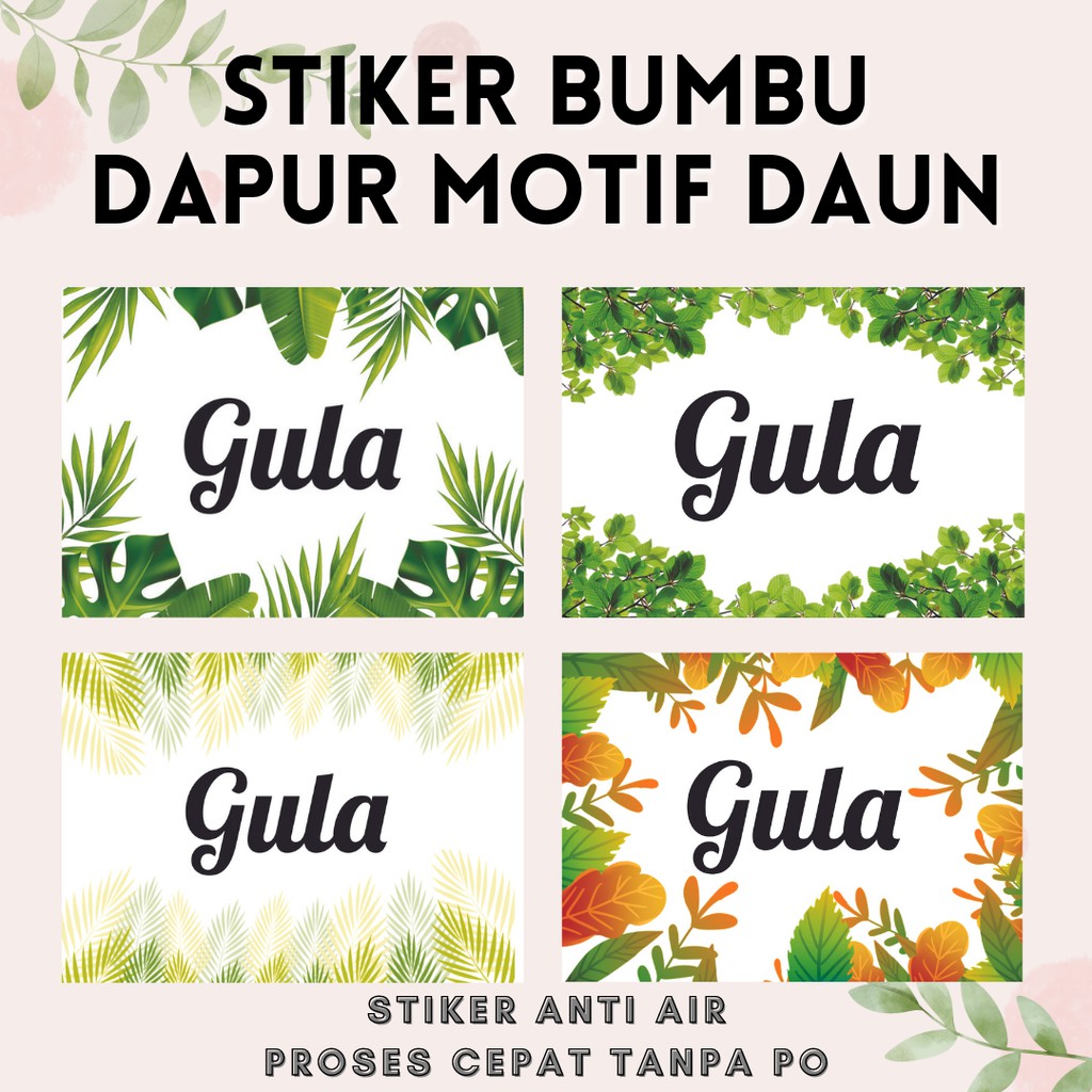 

(TANPA PO) CUSTOM STIKER NAMA BUMBU DAPUR MOTIF DAUN HIJAU LABEL PENANDA BUMBU GULA MURAH BISA CUSTOM ANTIAIR