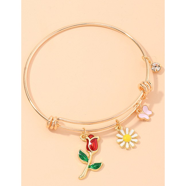 LRC GelangFashion Flowers Dripping Butterfly Small Daisy Diamond Circle Bracelet K26922