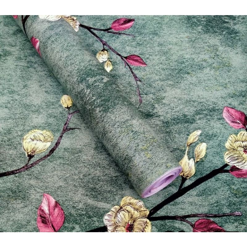 COD ( BAYAR DI TEMPAT ) Wallpaper Sticker Dinding Bertekstur Salur Daun Ungu Pink Putih Cream Biru Abu Hitam Navy Hijau Tosca Kuning Merah Coklat Salur Bunga Batik Batu Bata 3D Kotak Segitiga minimalis Baju Celana Sendal Kaos Gamis Celana Dalam Kosmetik-SAKURA LUMUT