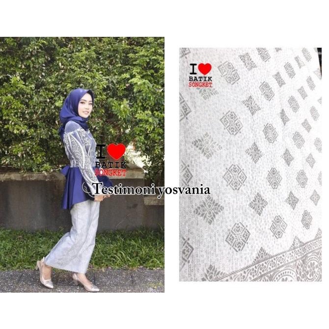 Songket mesin motif 6 warna putih tulang pastel benang silver tenun