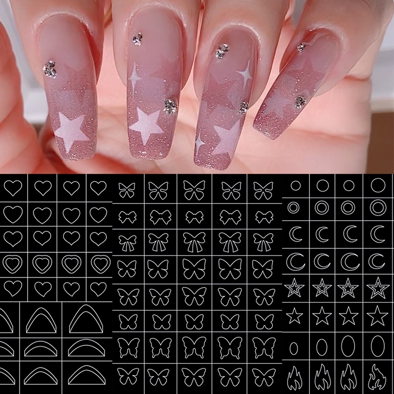 Stiker Kuku 3D Motif Kupu-Kupu Hati Model Hollow Untuk Dekorasi Nail Art