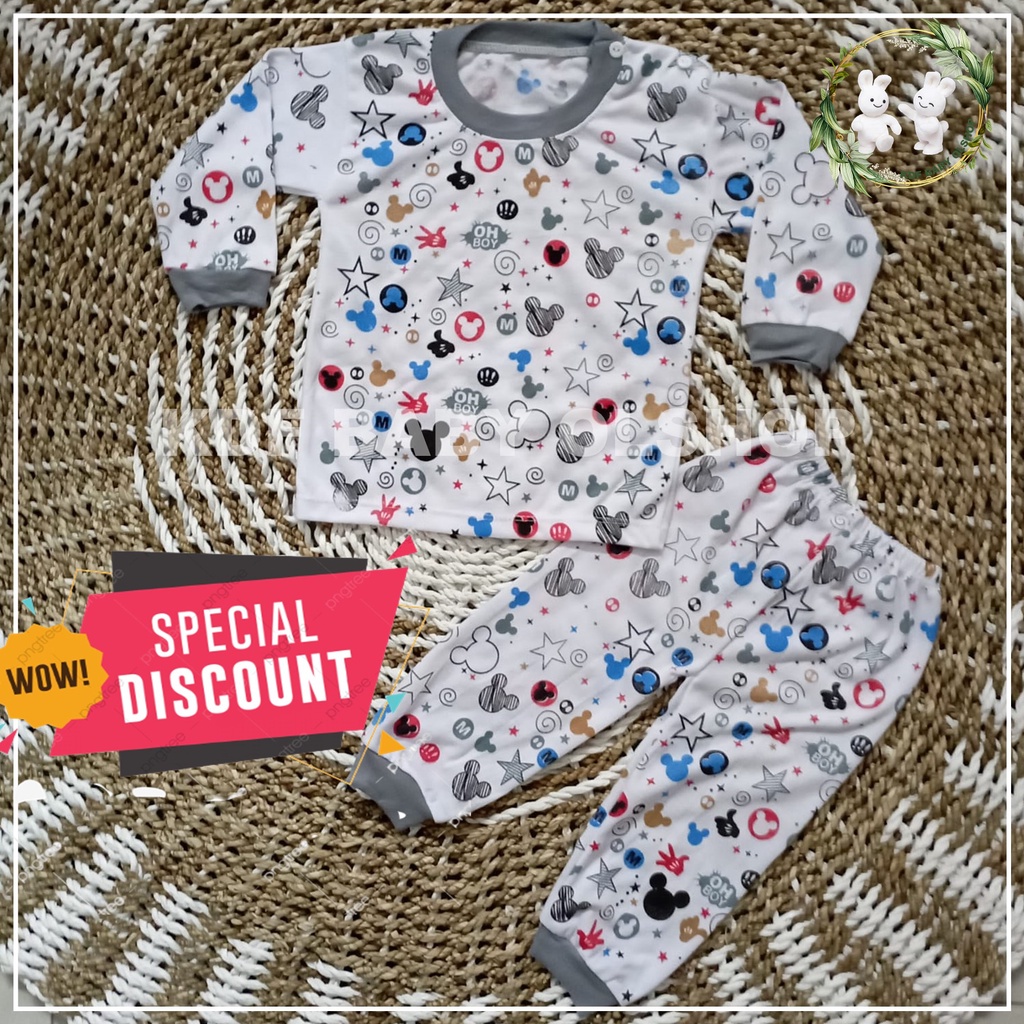 SETELAN BABY MOTIP MICKEY STELAN BAJU BAYI PEREMPUAN LAKI LAKI KAOS LENGAN PANJANG USIA 3 BLN -12 BULAN GAMBAR EDUKASI ANAK GAMBAR HEWAN LUCU