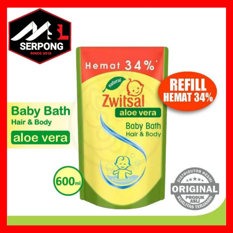 ZWITSAL NATURAL BABY BATH 2-in-1 HAIR &amp; BODY ALOE VERA 600 ML / SABUN MANDI CAIR BAYI / ZWITSAL