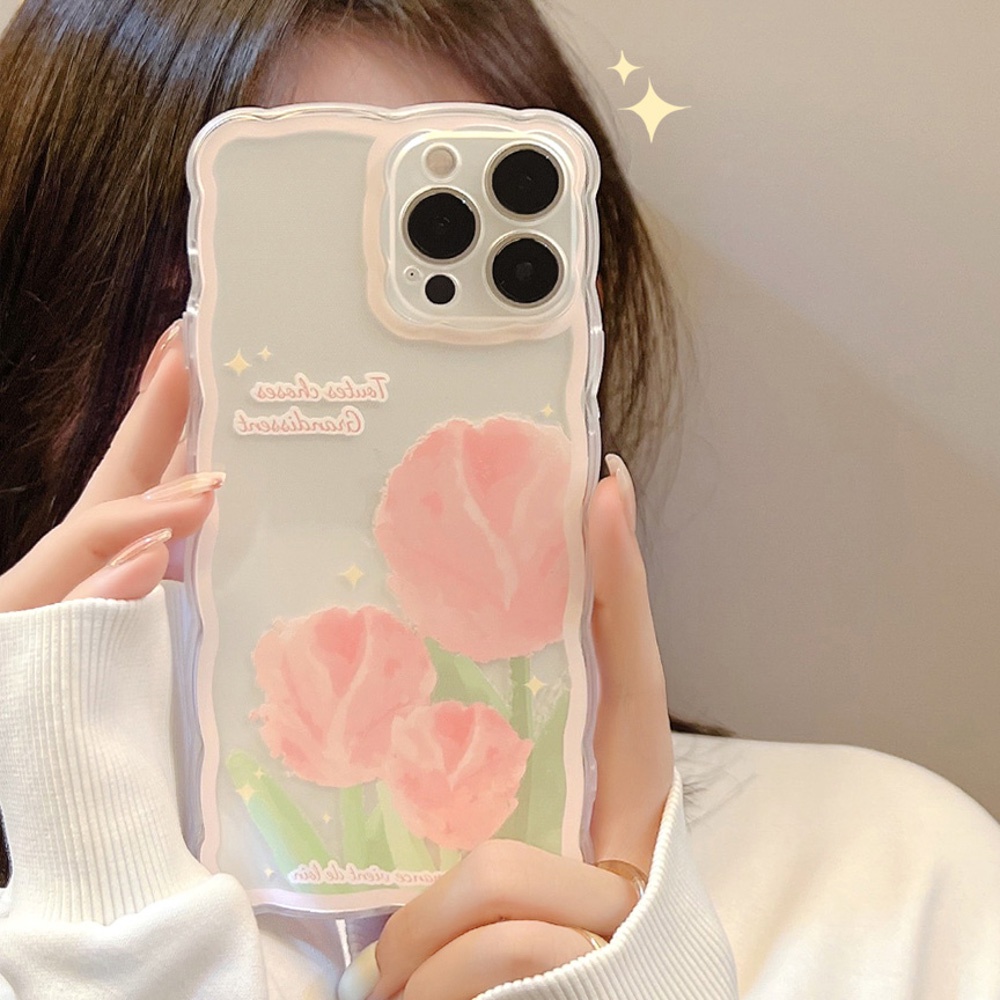 Soft Case Pelindung Lensa Kamera Motif Tulip Dan Awan Tahan Banting Untuk iPhone 13 Pro Max 11 12 Pro X XS Max 7 8 Plus SE 2020