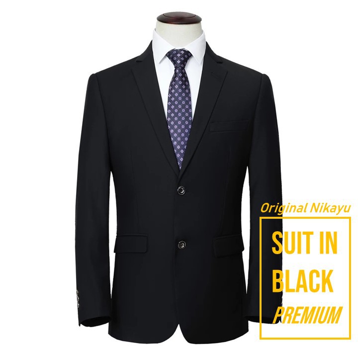 BLAZER PRIA FORMAL SUIT IN BLACK PREMIUM ORIGINAL NIKAYU BAHAN HIGH TWIST MODEL TERBARU