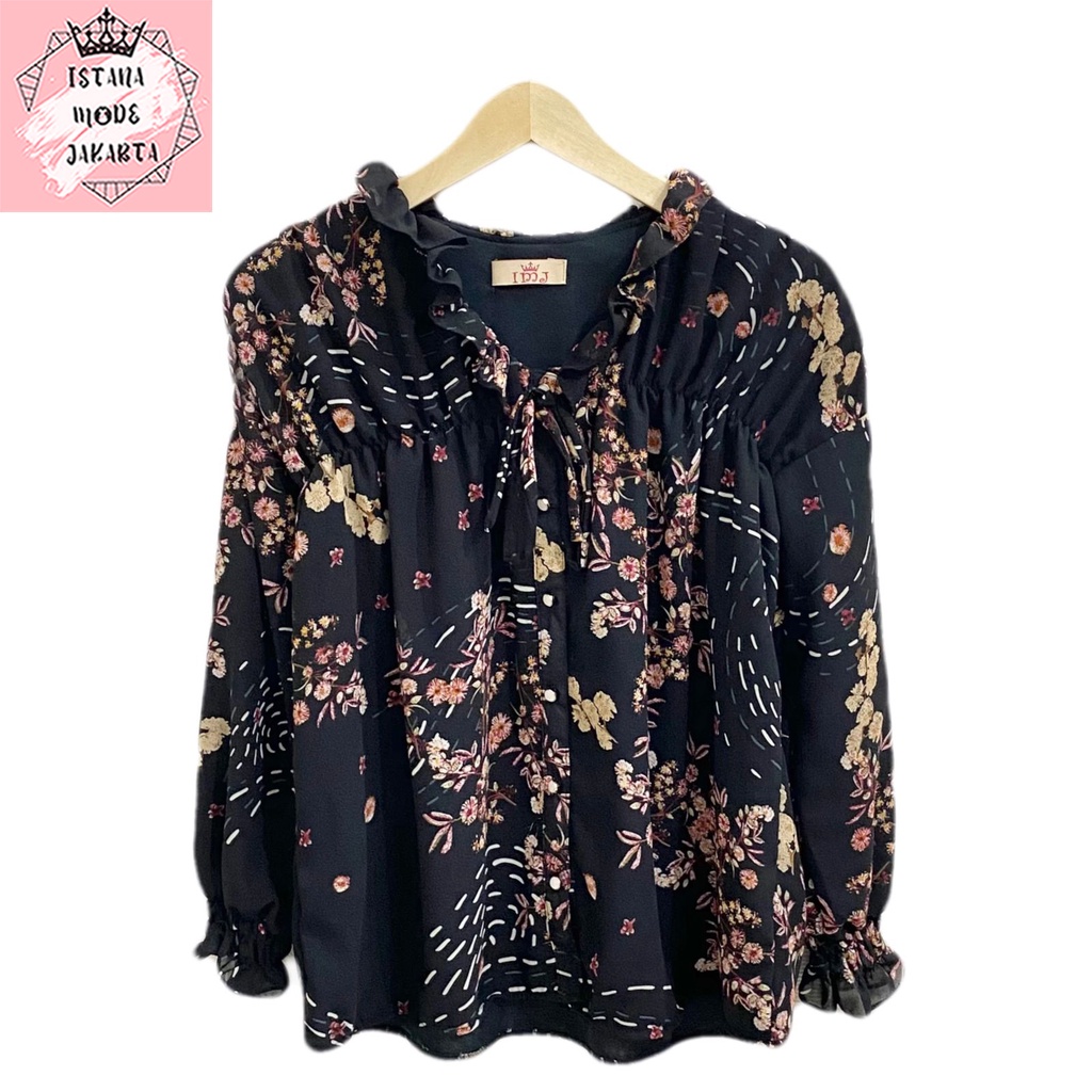 ISTANA MODE JAKARTA Sonya Jumbo baju atasan wanita terbaru blouse korean style blouse wanita lengan panjang-HITAM BUNGA PINK 5